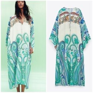 Zara Paisley Printed Tunic Kaftan Dress Size M/L Women